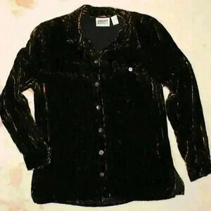VINTAGE CHICO'S 80s 90s Silk Blend Velour Velvet Cheetah Print Button Up Top Med